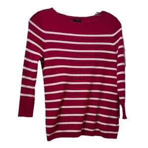 Talbots Petite Size P/XS Pink White Striped Sweater Button Details 3/4 Sleeves
